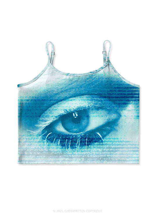 Halloween Tech Blue Eye Y2K Print Cami Crop Top Cherrykitten