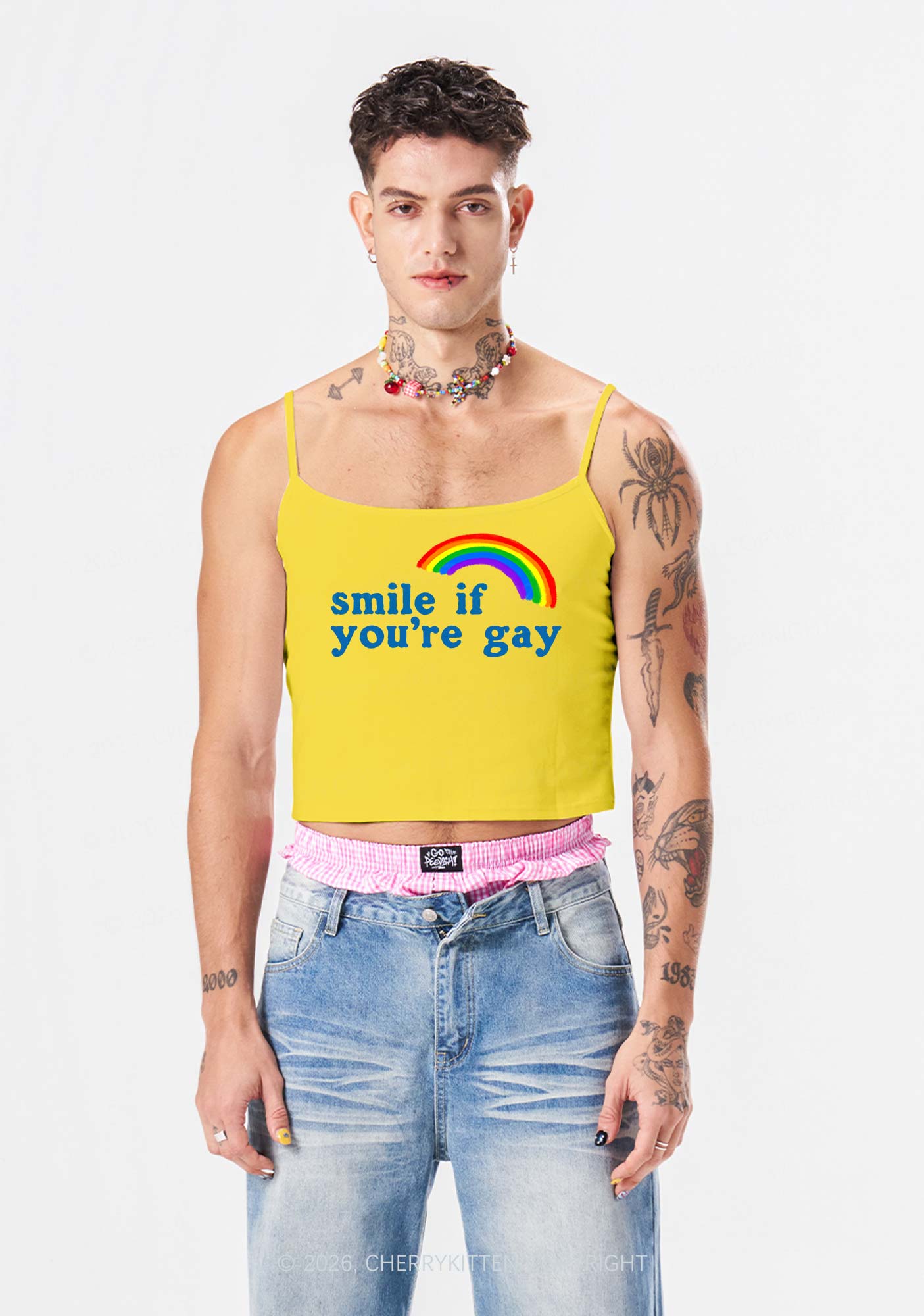Rainbow Smile If You Are Gay Pride Y2K Spaghetti Strap Cami Cherrykitten