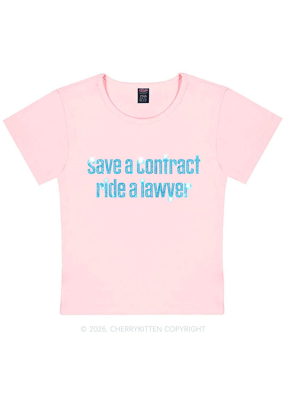 Rhinestone Ride A Lawyer Y2K Baby Tee Cherrykitten