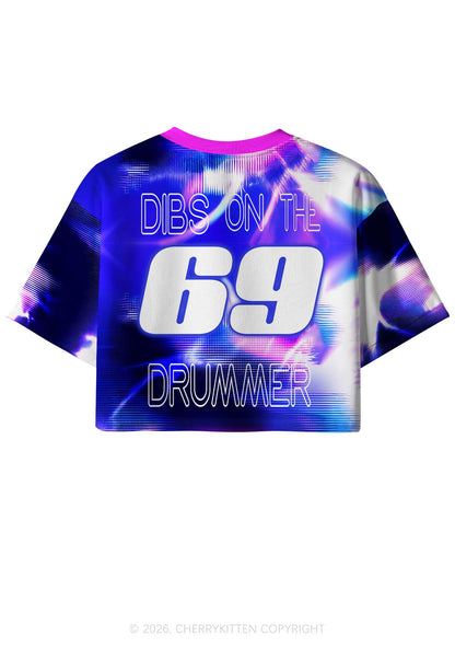 Blue Sound Wave Dibs On Drummer Y2K Crop Sport Jersey Shirts Cherrykitten