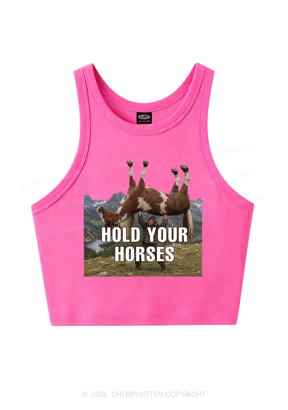 Man Hold Your Horses Y2K Crop Tank Top Cherrykitten