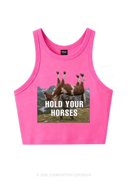 Man Hold Your Horses Y2K Crop Tank Top Cherrykitten