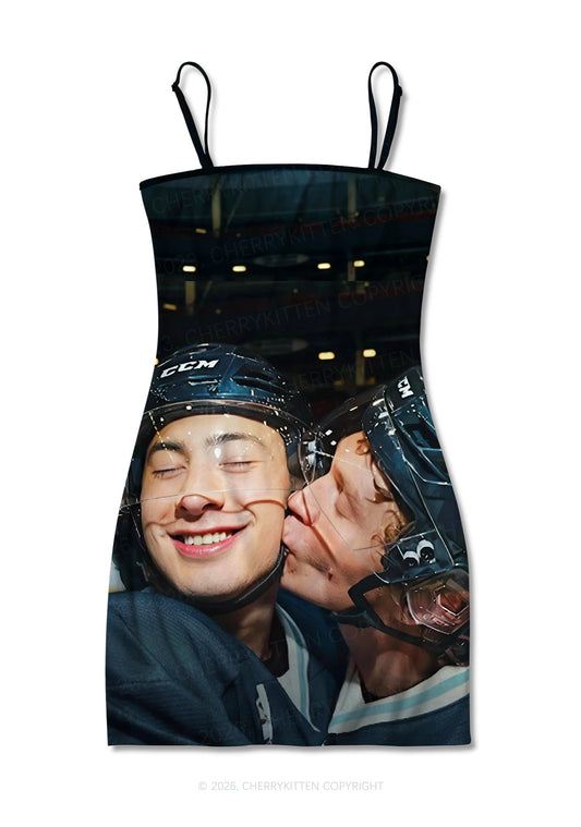 Hockey Duo HR Y2K Print Slip Dress Cherrykitten