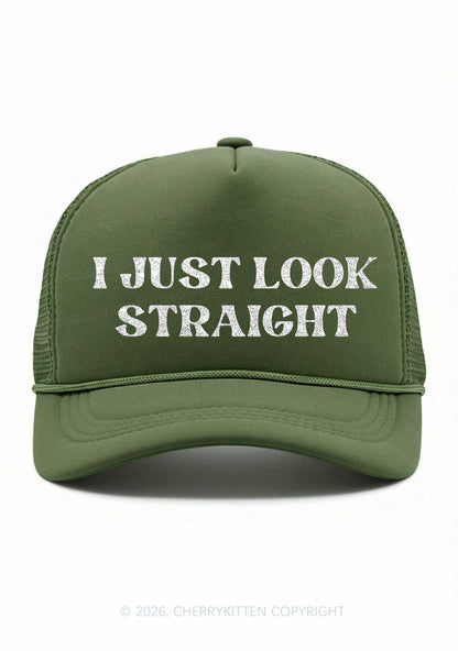 Glitter I Just Look Straight Pride Y2K Trucker Hat Cherrykitten