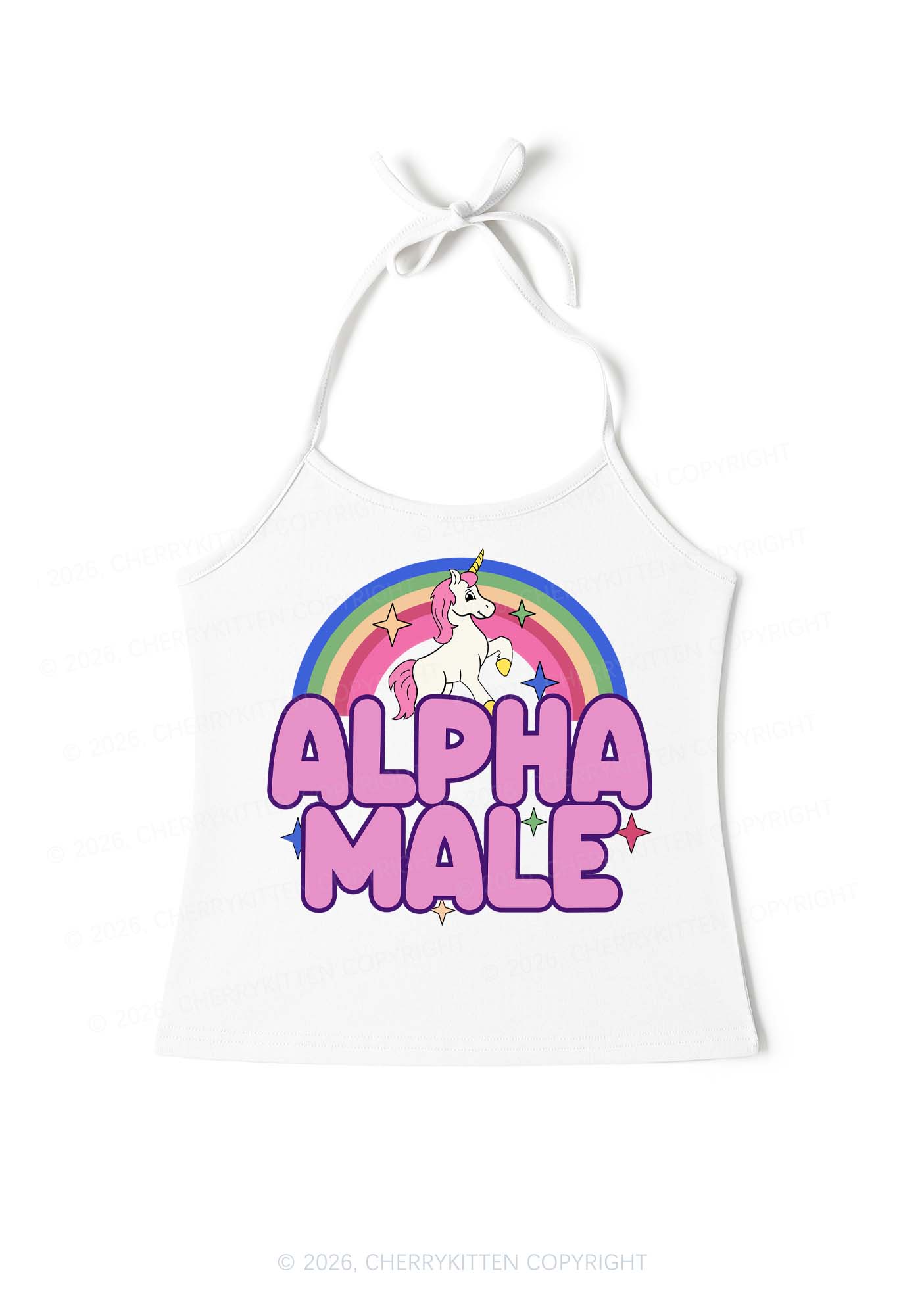 Rainbow Unicorn Alpha Male Y2K Halter Neck Cami Cherrykitten