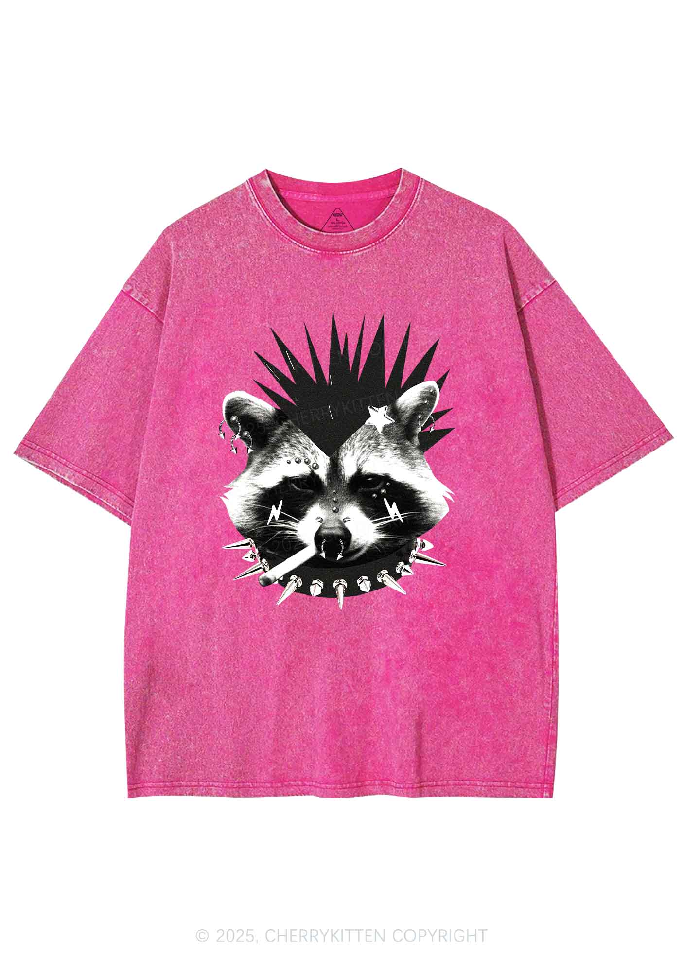 Punk Raccoon Y2K Shirts Washed Tee Cherrykitten
