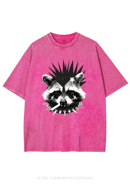Punk Raccoon Y2K Shirts Washed Tee Cherrykitten