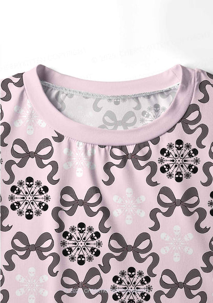 Christmas Bow Skull Snowflakes Y2K Print Long Sleeve Pajama Set Cherrykitten