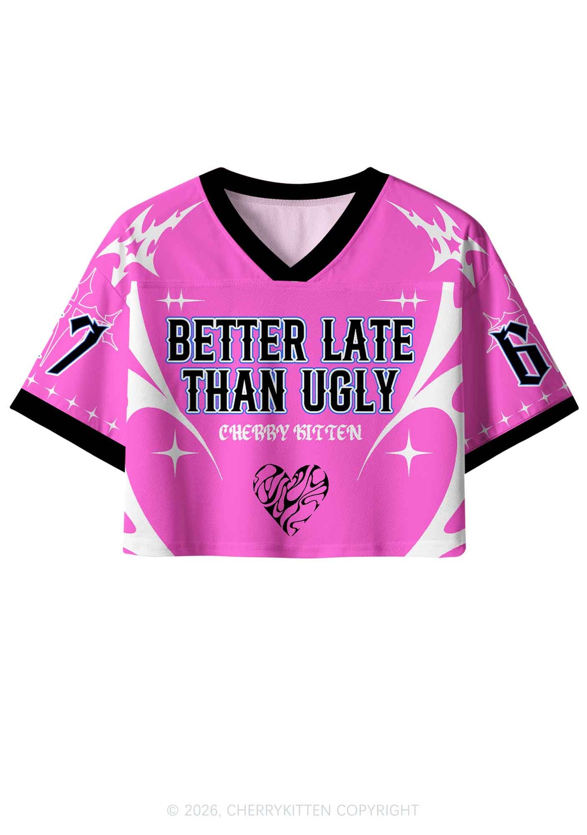 Better Late Than Ugly Y2K Crop Sport Jersey Shirts Cherrykitten