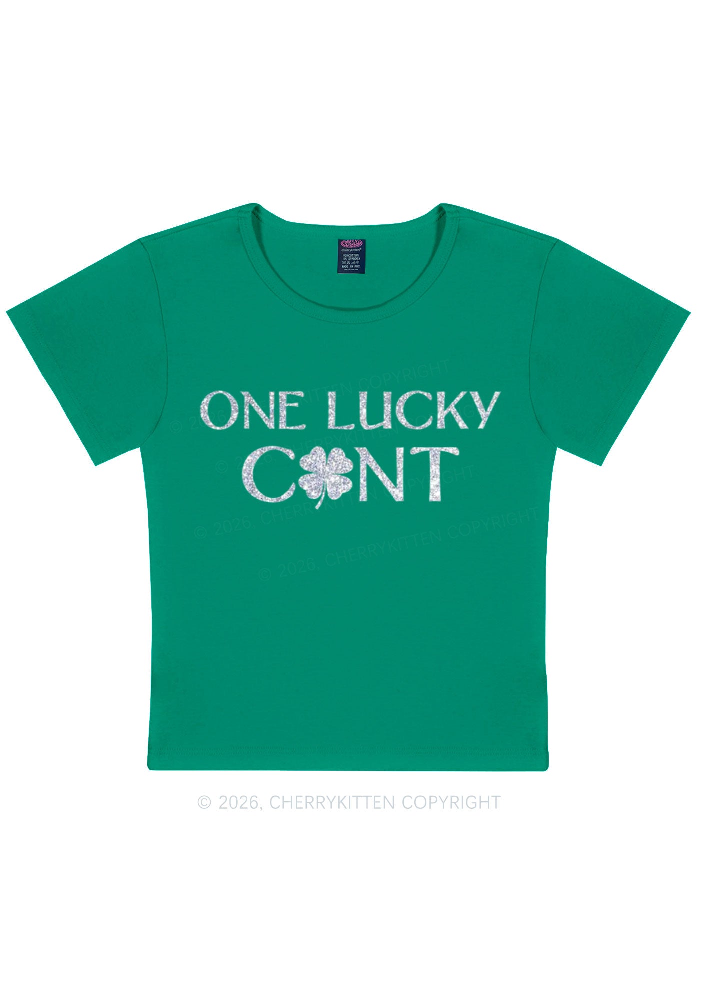 Glitter One Lucky Cxxt St Patricks Y2K Baby Tee Cherrykitten