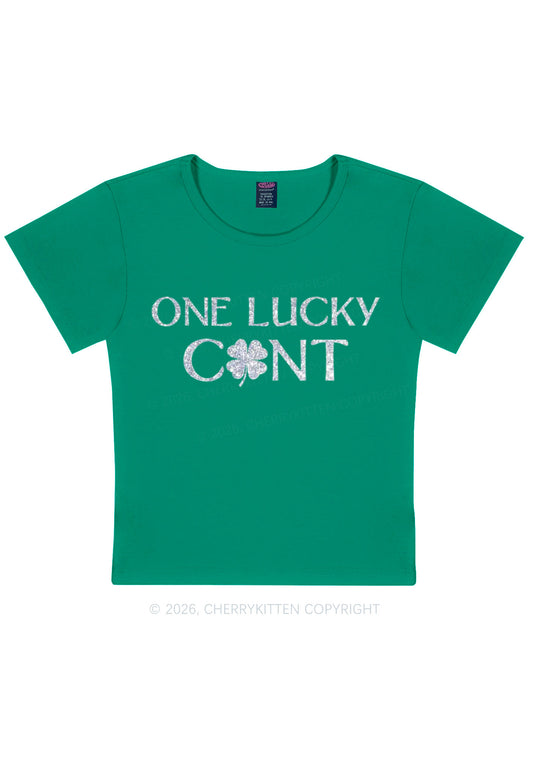 Glitter One Lucky Cxxt St Patricks Y2K Baby Tee Cherrykitten