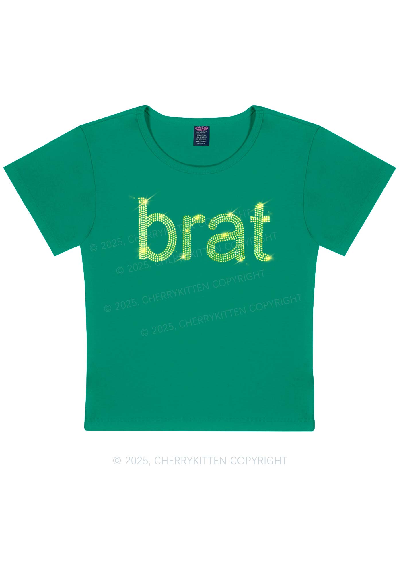 Rhinestone Green Brat Y2K Baby Tee Cherrykitten