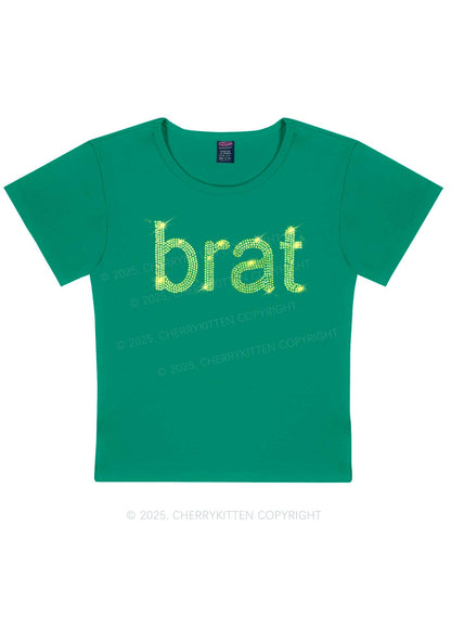 Rhinestone Green Brat Y2K Baby Tee Cherrykitten