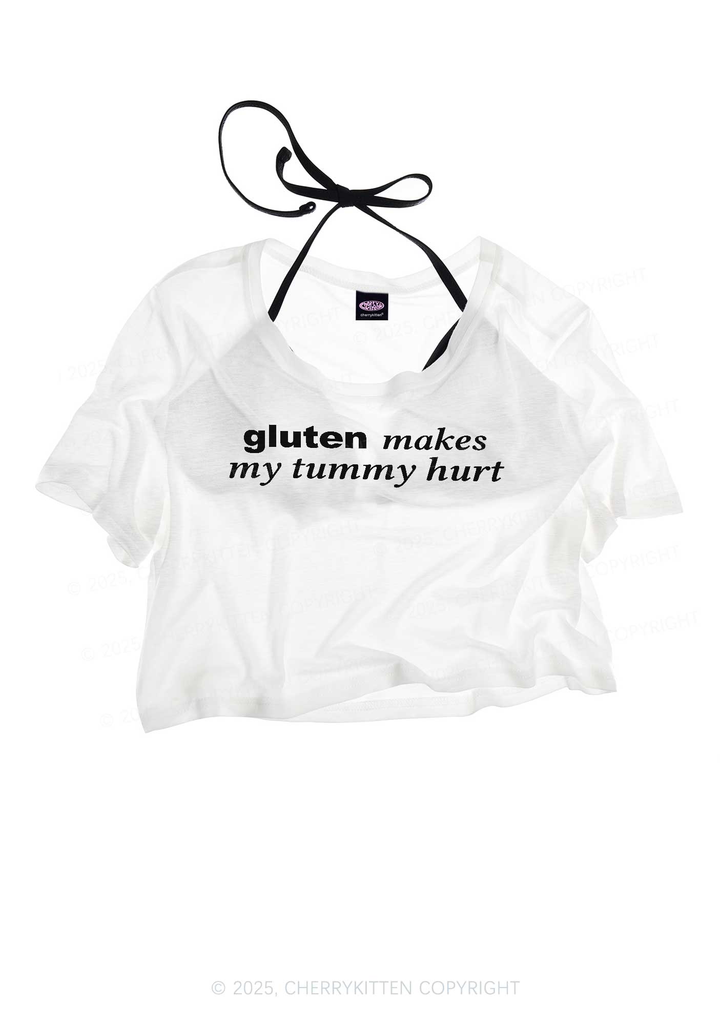 Gluten Makes Tummy Hurt Y2K Sheer Crop Tee Cherrykitten