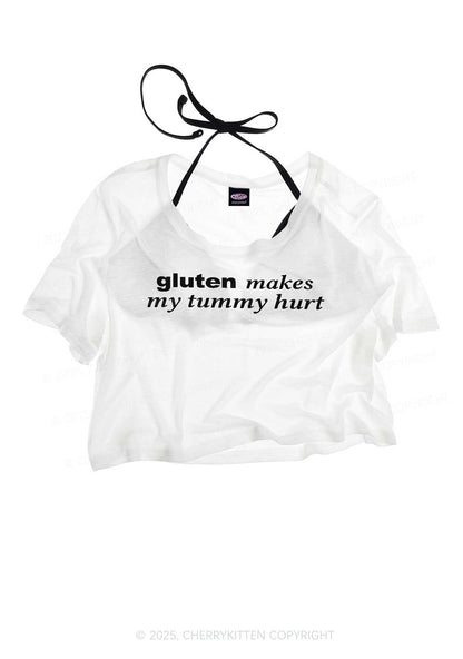 Gluten Makes Tummy Hurt Y2K Sheer Crop Tee Cherrykitten