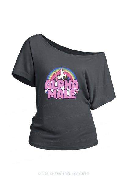 Rainbow Unicorn Alpha Male Y2K Off Shoulder Tee Cherrykitten