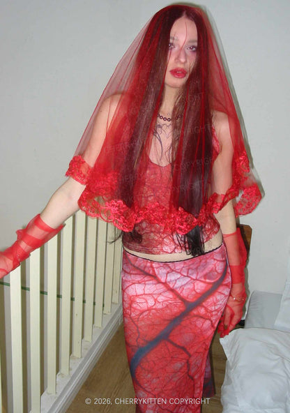 Halloween Red Blood Vessel Y2K Print Midi Skirt Cherrykitten