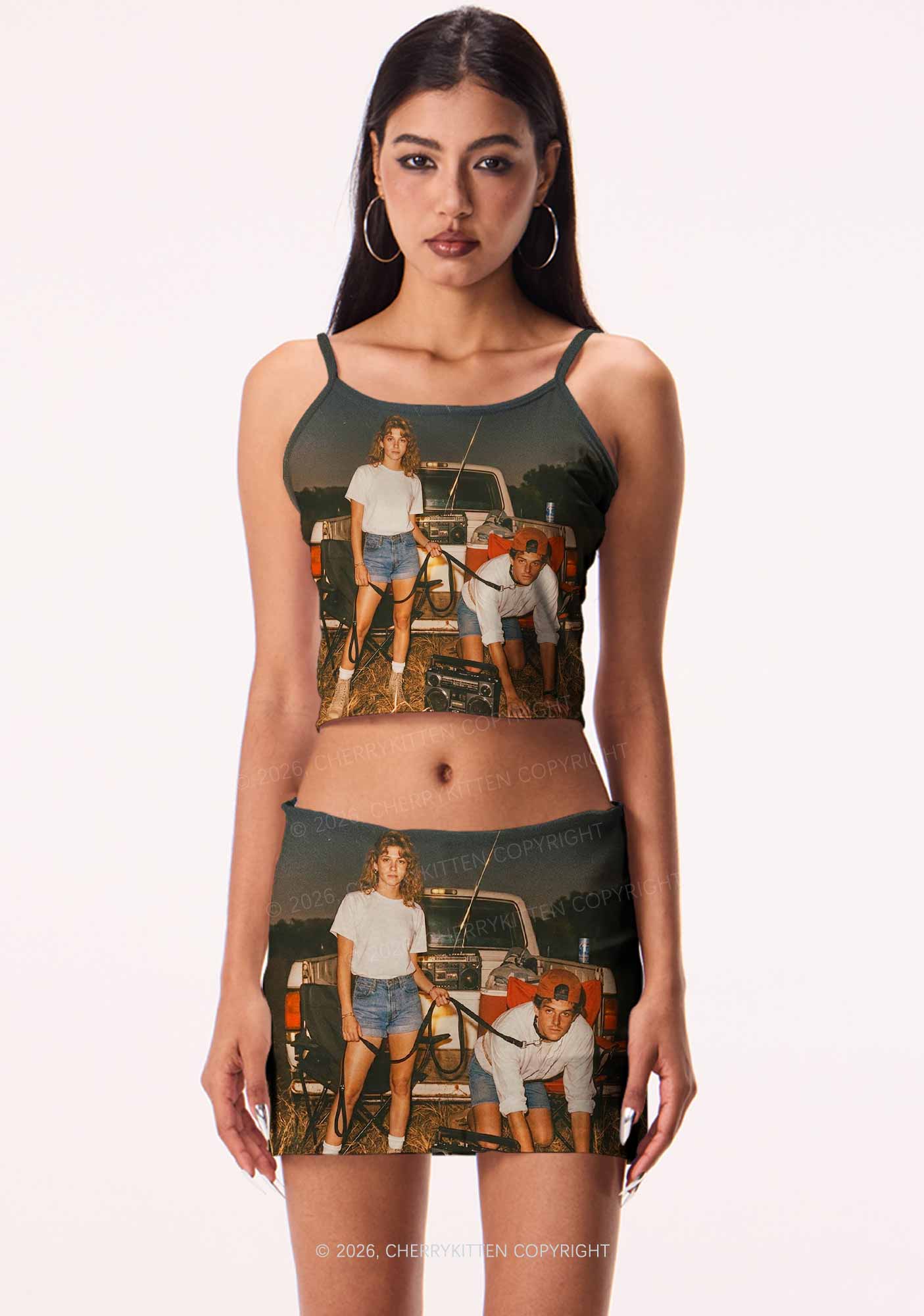 Outdoor Pet Boy Y2K Print Mini Skirt Cherrykitten