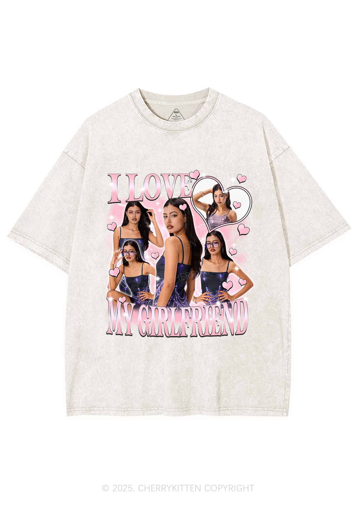 Custom Sparkly Heart I Love BF GF Y2K Shirts Washed Tee Cherrykitten