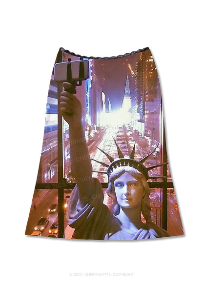Lady Torch Y2K Print Midi Skirt Cherrykitten