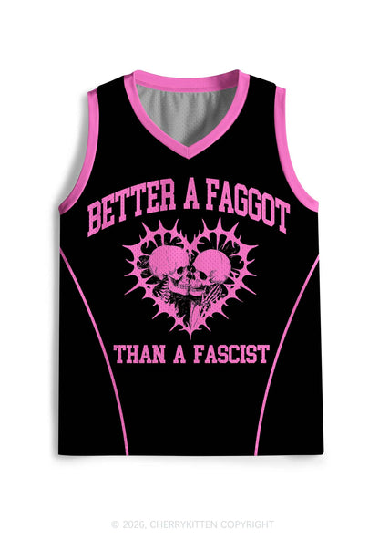 Hot Pink Better A Faggot Than A Fascist Pride Y2K Sport Jersey Tank Cherrykitten