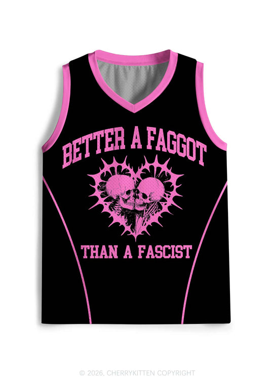 Hot Pink Better A Faggot Than A Fascist Pride Y2K Sport Jersey Tank Cherrykitten