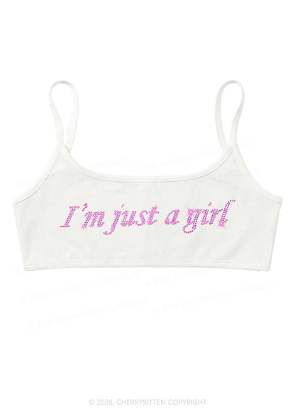 Rhinestone Im Just A Girl Y2K Super Crop Cami Cherrykitten