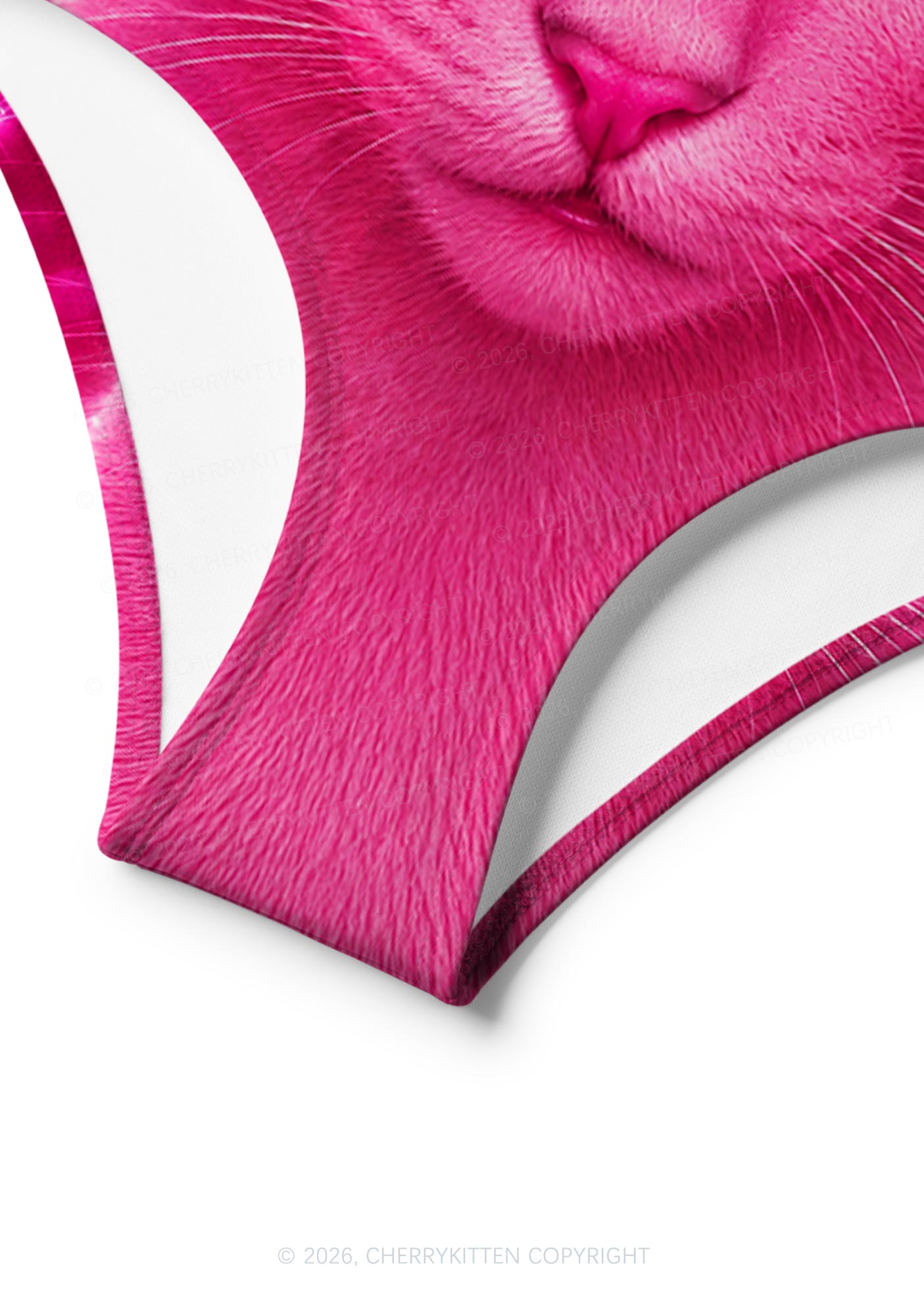 Pink Eyeshadow Cat Y2K Print Bikini Set Cherrykitten