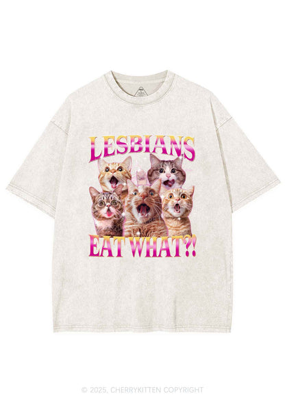 Funny Lesbian Cat Y2K Shirts Washed Tee Cherrykitten