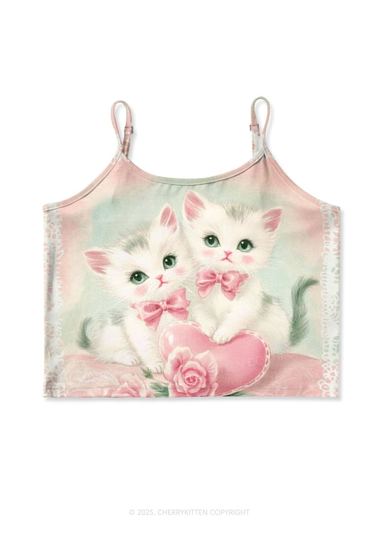 Rose Kitties Y2K Print Cami Crop Top Cherrykitten