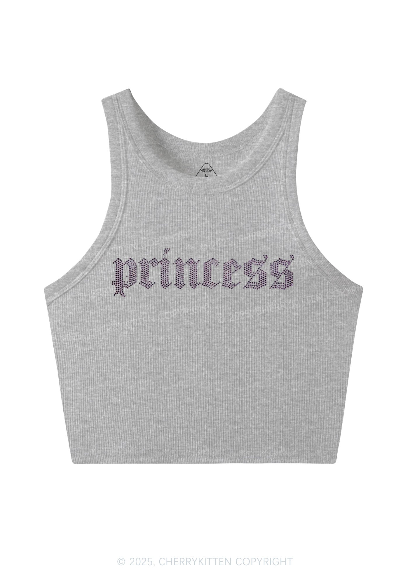 Rhinestone Princess Y2K Crop Tank Top Cherrykitten