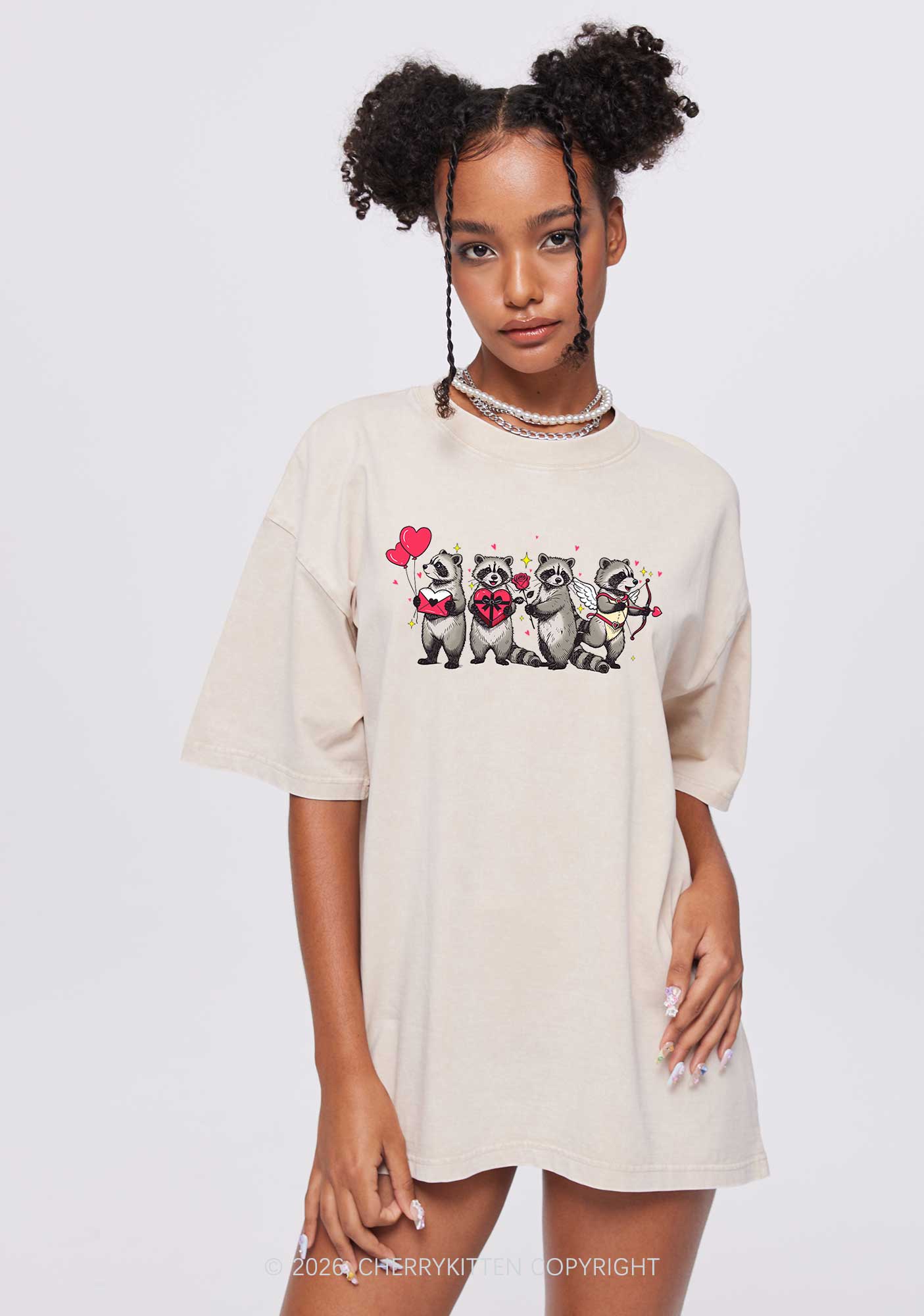 Raccoon Cupids Valentine's Day Y2K Shirts Washed Tee Cherrykitten