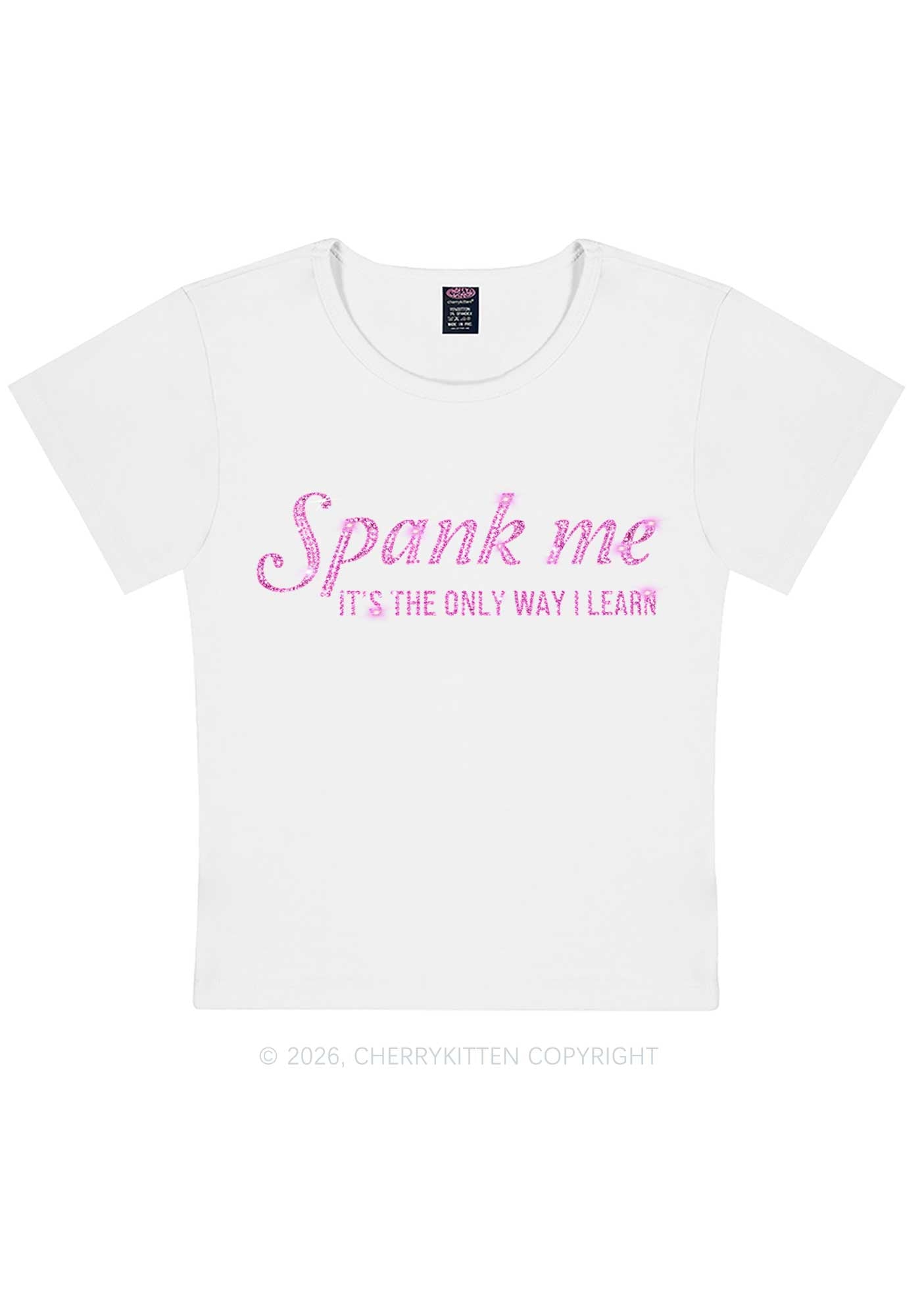 Rhinestone Spank Me Y2K Baby Tee Cherrykitten