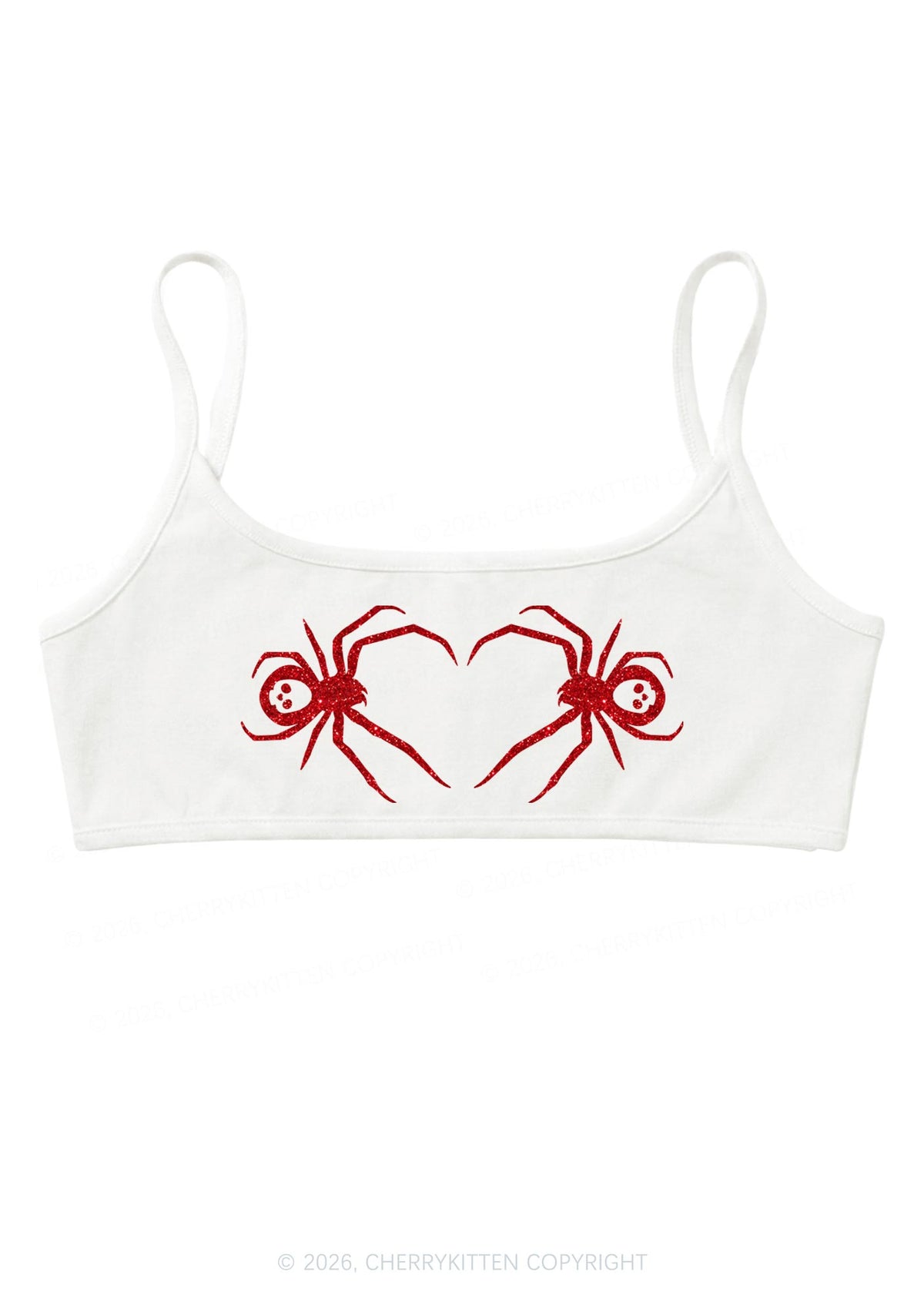 Glitter Skull Spider Y2K Super Crop Cami Cherrykitten