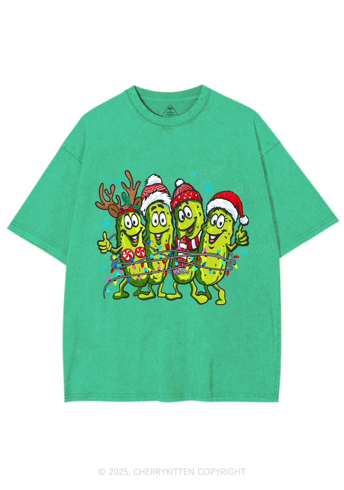 Christmas Cheerful Pickles Y2K Shirts Washed Tee Cherrykitten