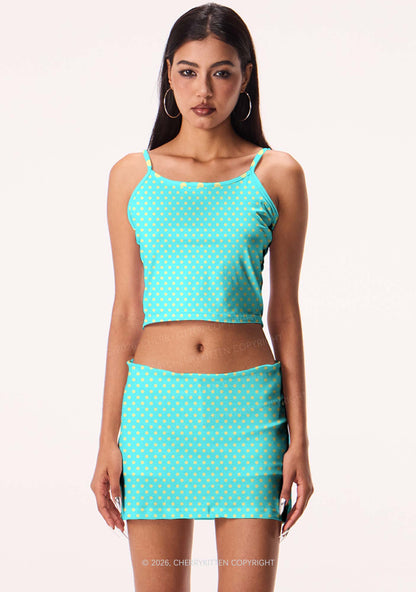 Yellow Dots On Green Y2K Print Mini Skirt Cherrykitten