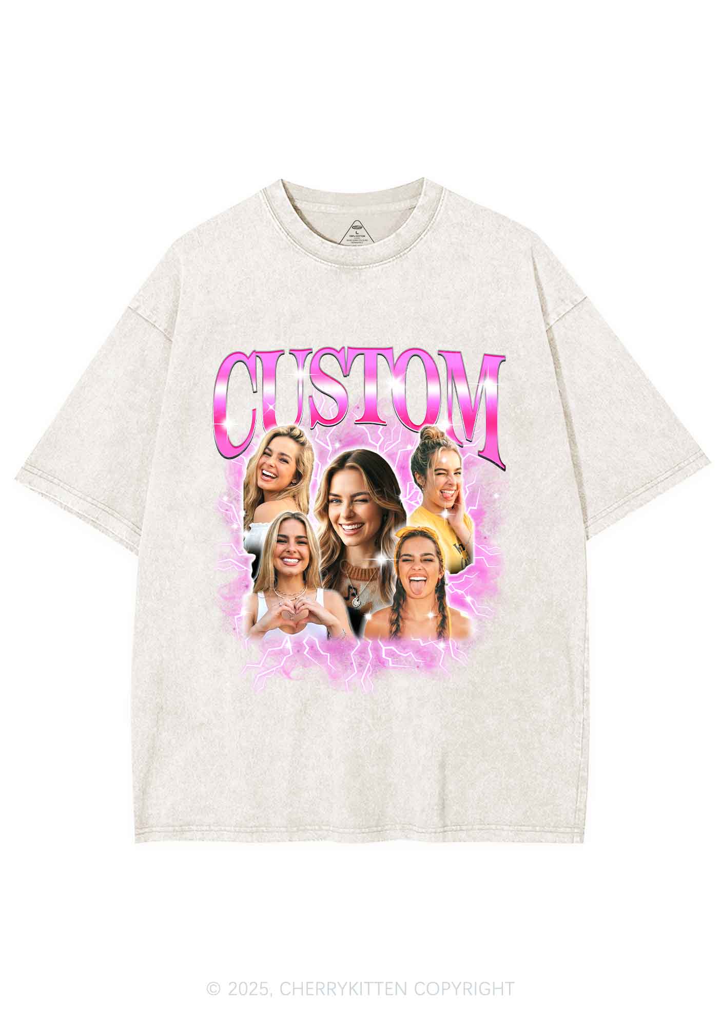 Custom Collage Portrait Y2K Shirts Washed Tee Cherrykitten