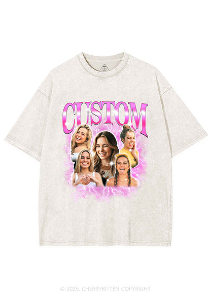 Custom Collage Portrait Y2K Shirts Washed Tee Cherrykitten