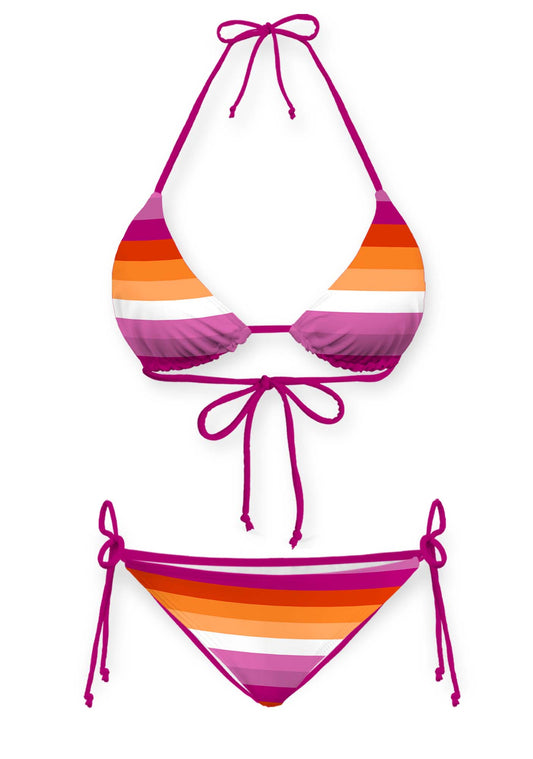 Lesbian Striped Pride Y2K Print Bikini Set Cherrykitten