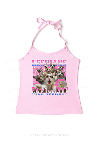 Lesbians Eat What Cat Pride Y2K Halter Neck Cami Cherrykitten