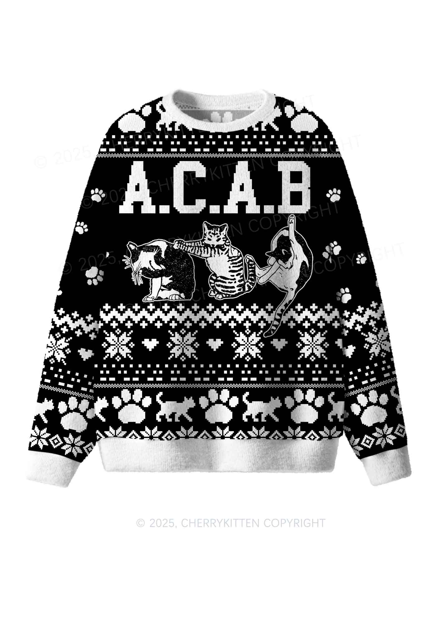 Black ACAB Cats Y2K Christmas Knit Sweatshirt Cherrykitten