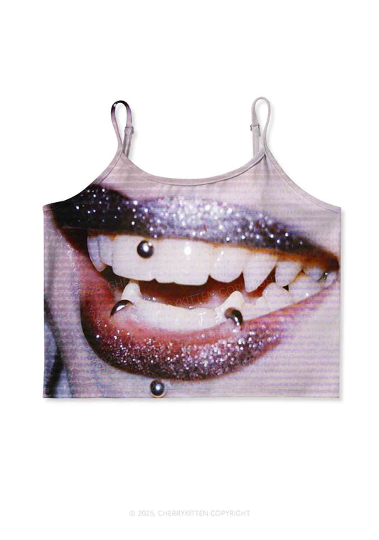 Halloween Punk Lips Y2K Print Cami Crop Top Cherrykitten