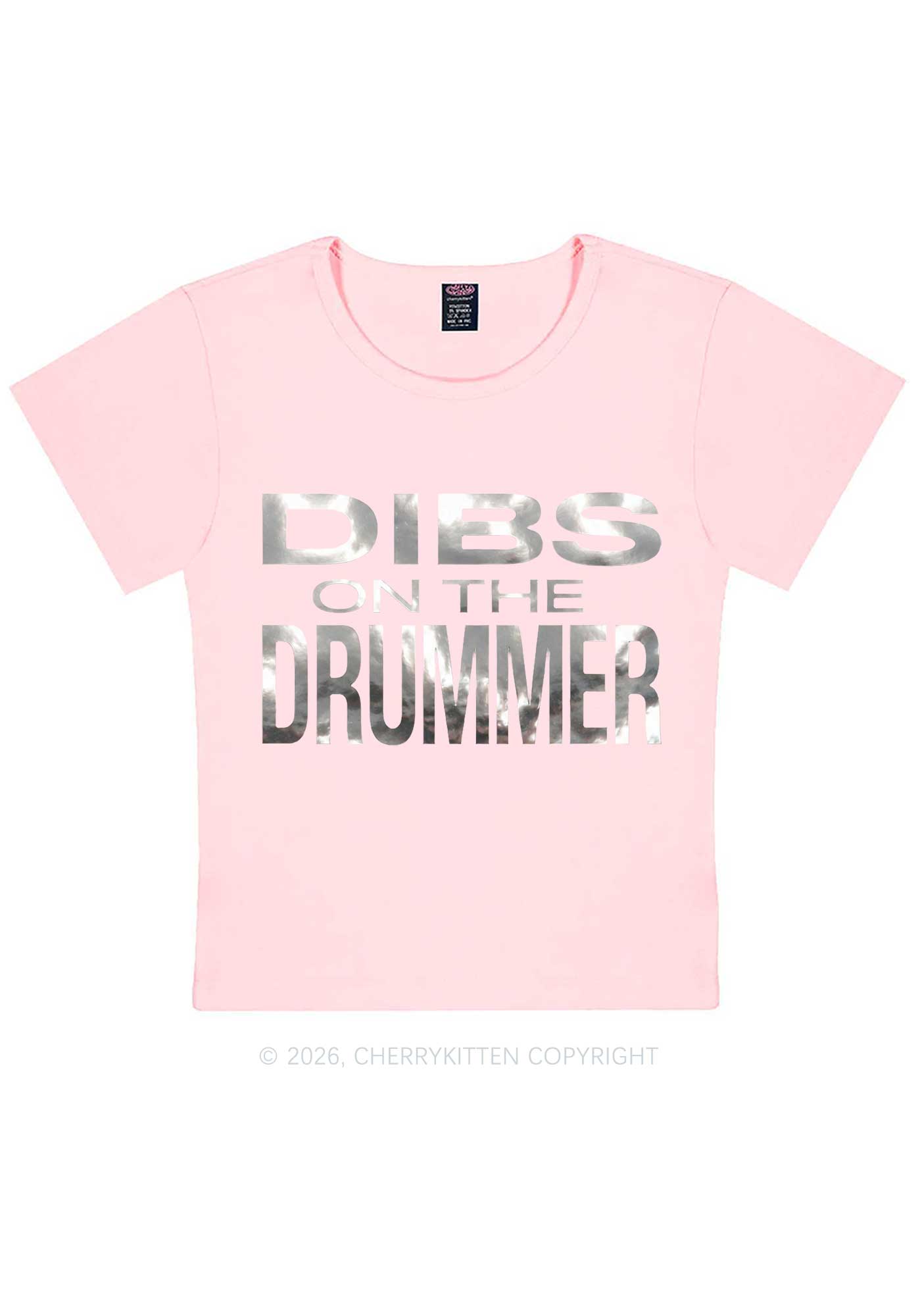 Dibs On The Drummer Silver Foil Printed Y2K Baby Tee Cherrykitten
