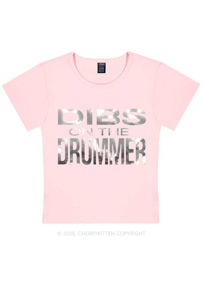 Dibs On The Drummer Silver Foil Printed Y2K Baby Tee Cherrykitten