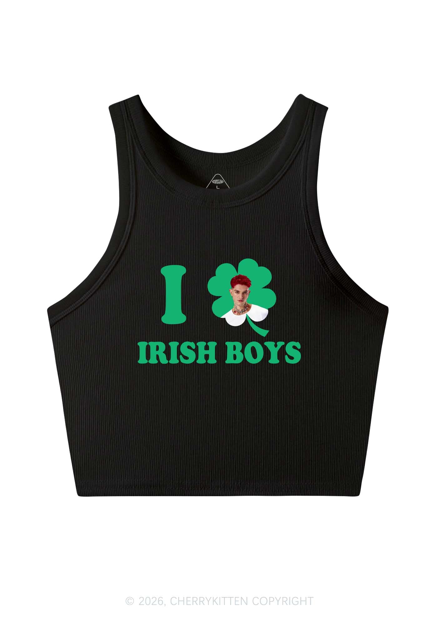 Custom I Love Shamrock Irish Boys St Patricks Y2K Crop Tank Top Cherrykitten