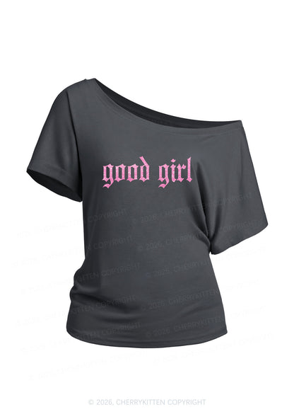 Glitter Good Girl Y2K Off Shoulder Tee Cherrykitten