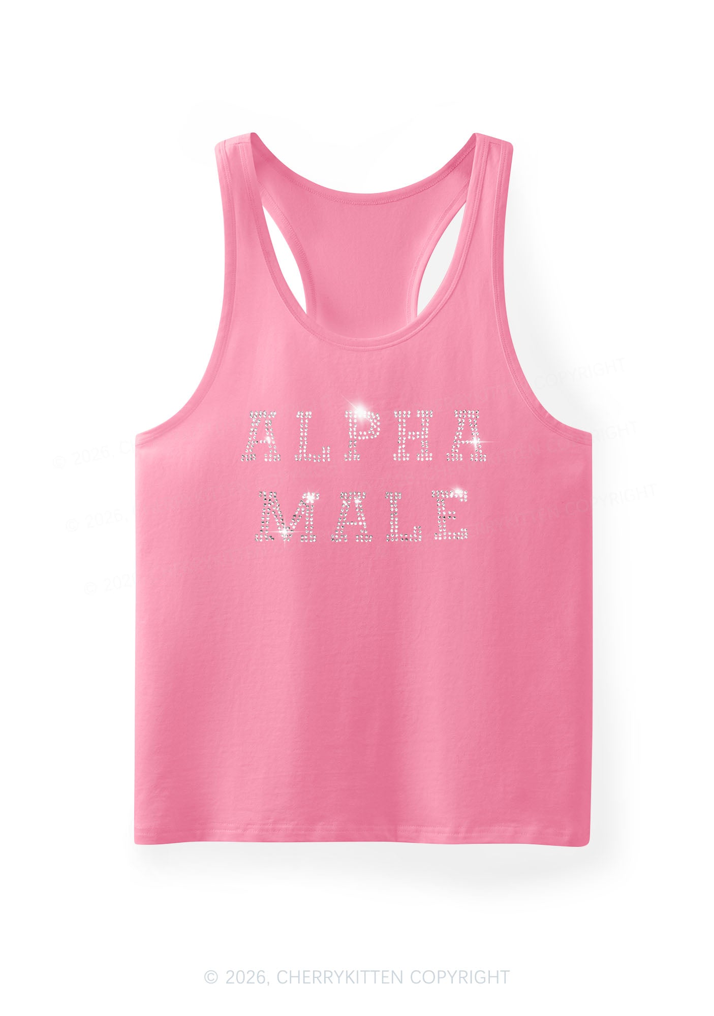 Rhinestone Alpha Male Y2K Men Racerback Tank Top Cherrykitten