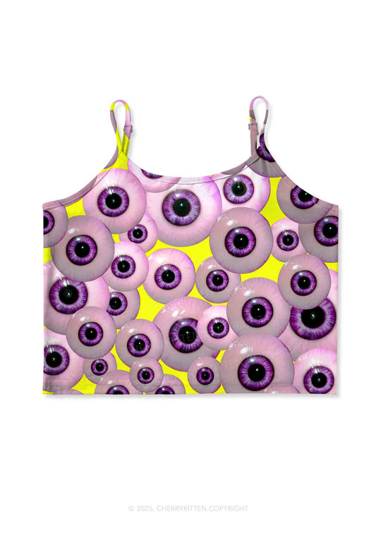 Halloween Purple Eyeballs Y2K Print Cami Crop Top Cherrykitten