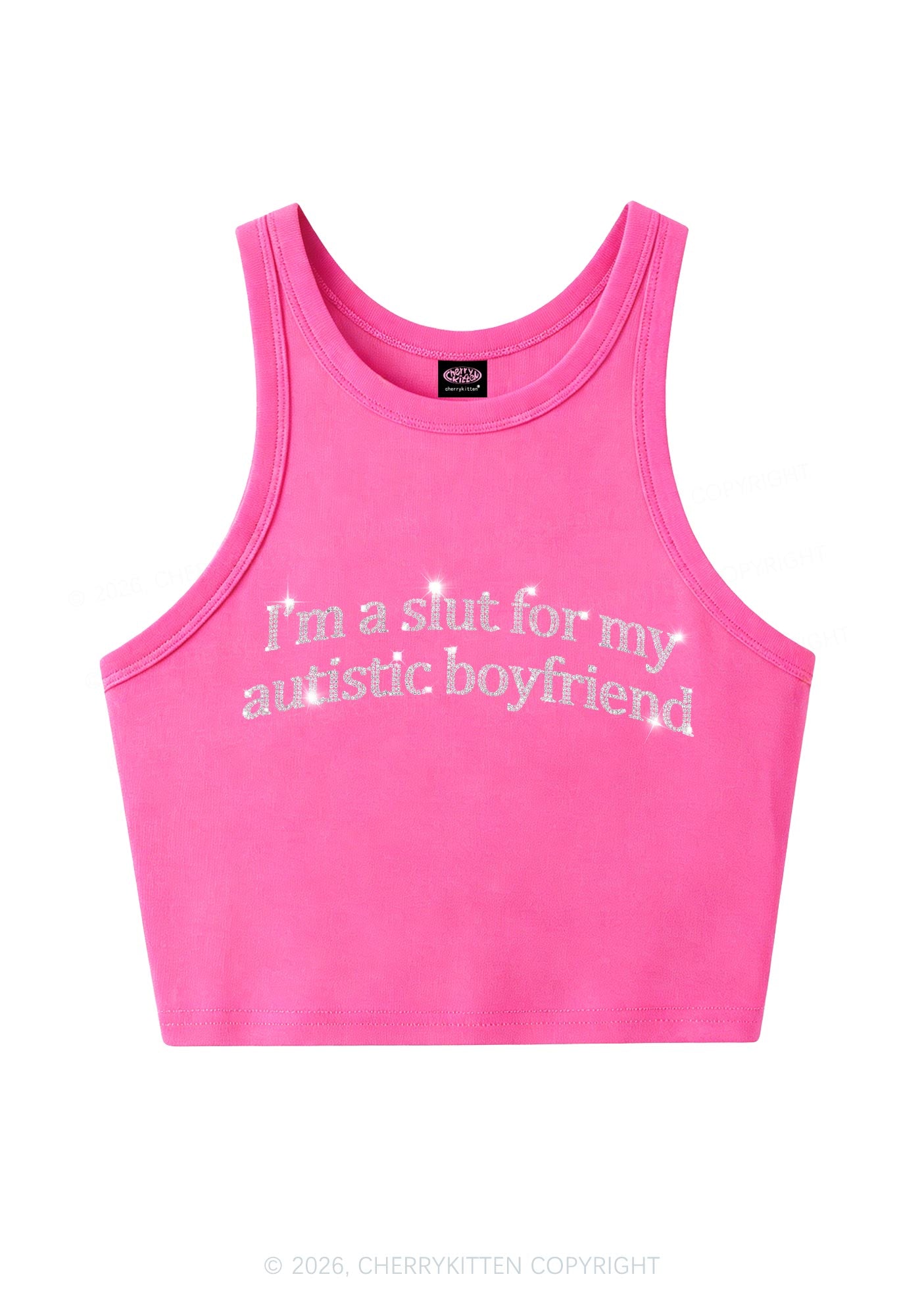Rhinestone Slxt For My Autistic BF Y2K Crop Tank Top Cherrykitten