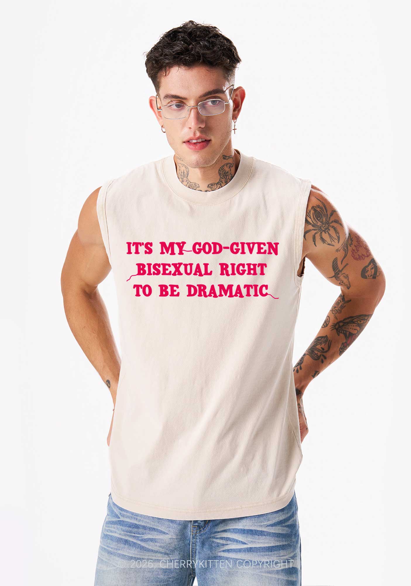God Given Bisexual Right Pride Y2K Washed Muscle Tank Cherrykitten
